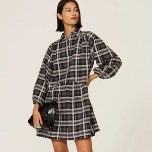 Club Monaco Plaid Puff Sleeve Shirt Dress